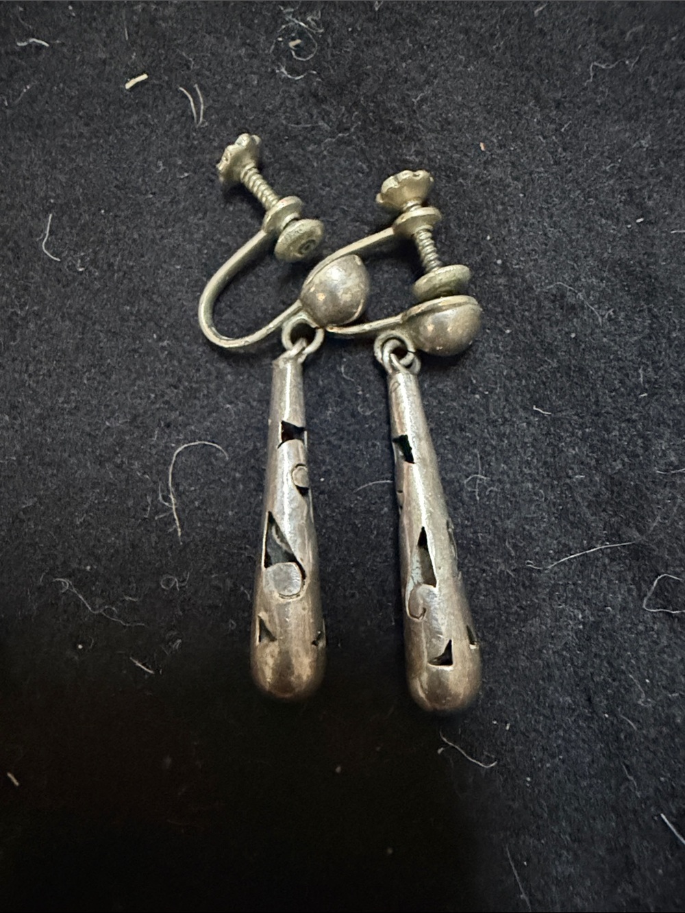 Vintage Silver Filigree Drop Screw-Back Earrings